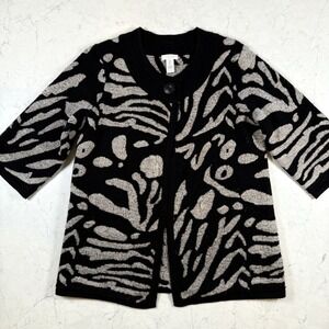 Chicos Zebra Animal Print Wool Blend Cardigan Jacket Black Gray Size 0 Small 4